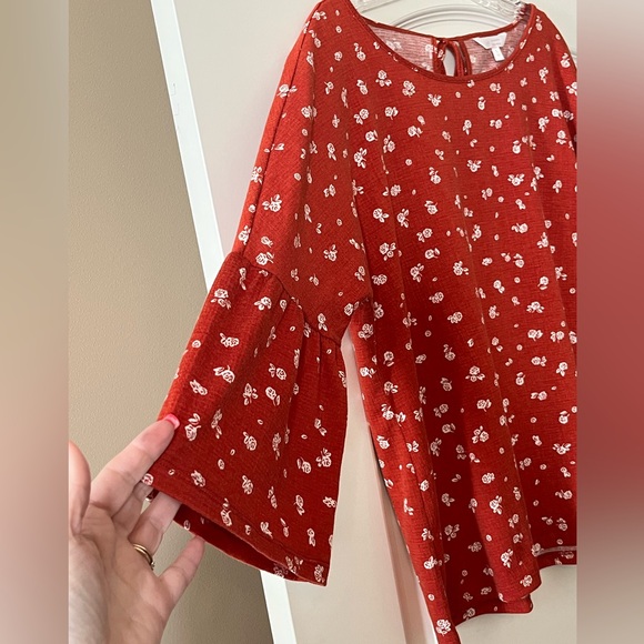 Lauren Conrad Dark Orange Floral Women's Blouse with Statement Sleeves Size L - Picture 7 of 15
